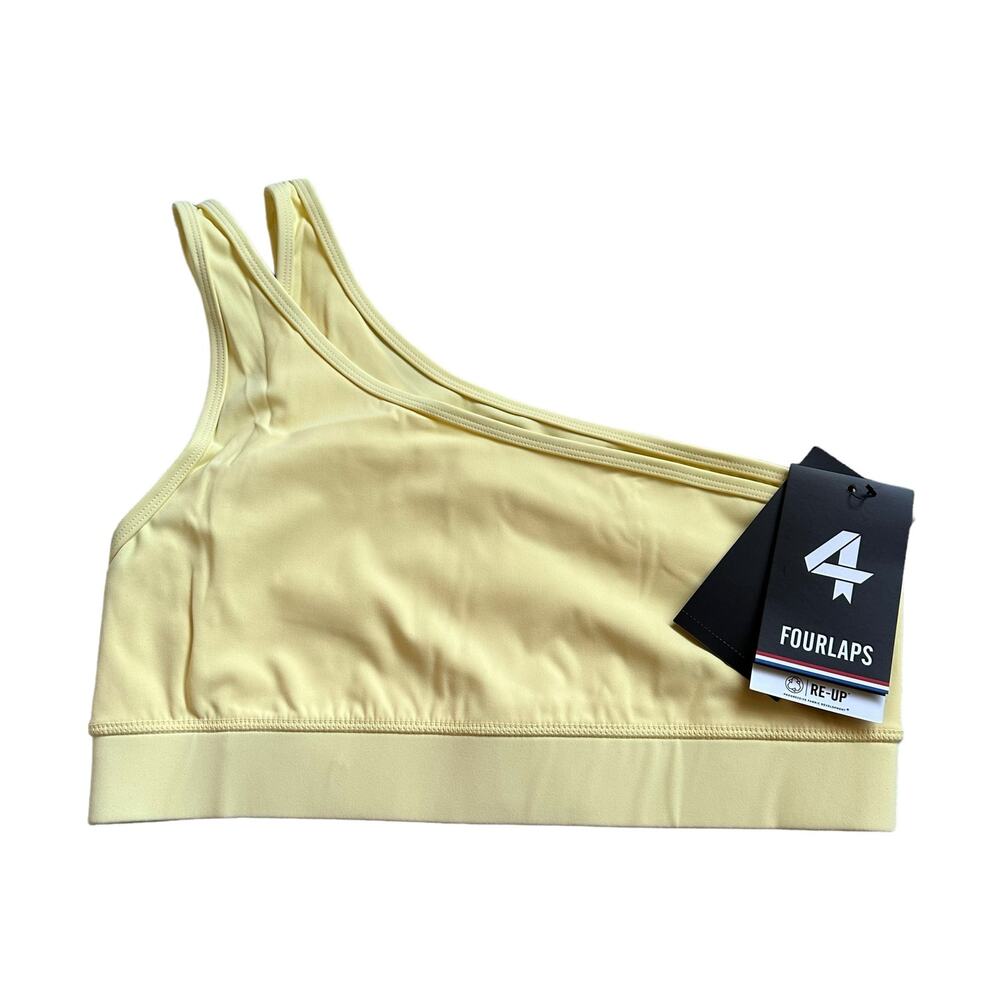 FOURLAPS Solo Bra One Shoulder Sports Bra Banana Yellow Size‎ Medium NWT